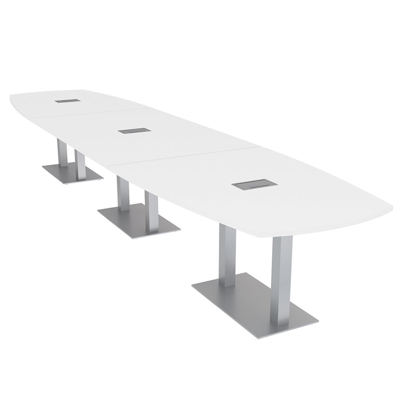 Table de réunion Arc-Boat avec base en métal double 2 modules de puissance et de données, H 30 po x l 192 po x P 48 po