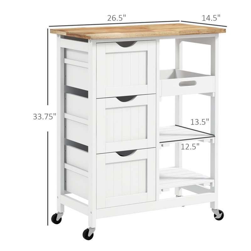 Chariot de service de bar blanc avec tiroirs et plateaux amovibles pour un rangement parfait dans la cuisine