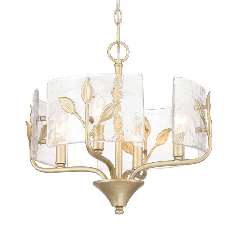 Luminaire suspendu Mohni avec verre d'eau martelé, H 18,38 po x l 16 po x P 16 po, Or blanc, 4 lumières
