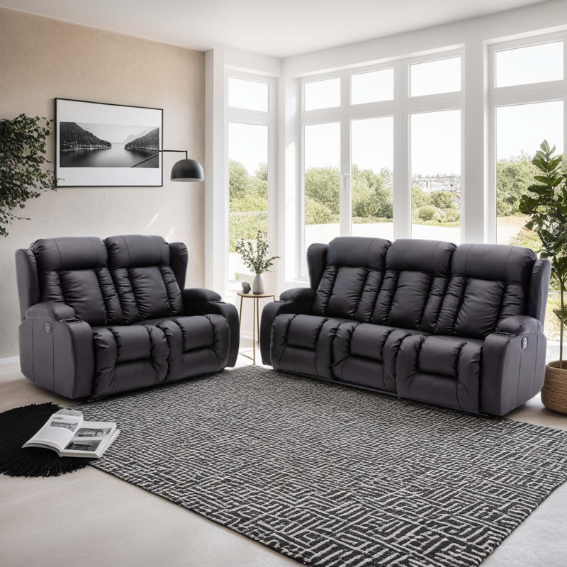 Electric Reclining Living Room Sets, Black