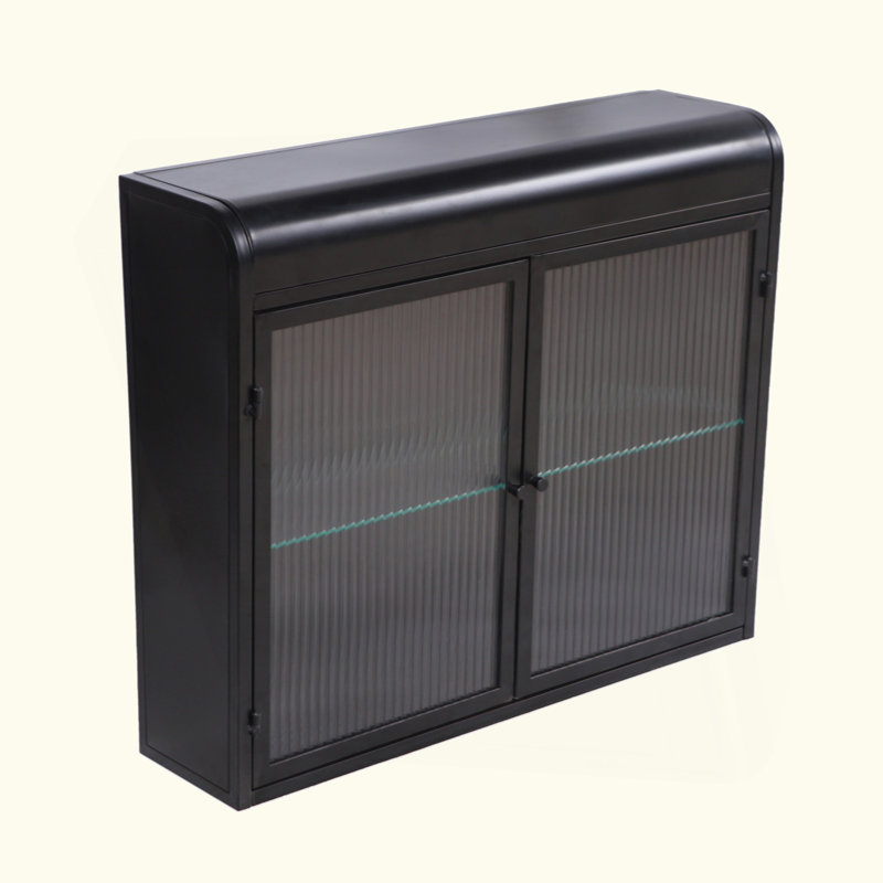 Armoire de rangement murale en métal à 2 portes avec portes et tablettes en verre trempé pour la salle de bain, la cuisine, le salon et le bureau