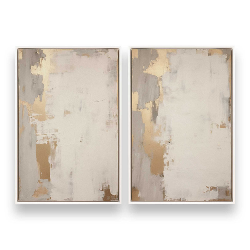 Golden Haze, ensemble de 2 toiles encadrées,, Cadre flottant blanc opaque, H 48,75 po x l 65,5 po x P 1,75 po