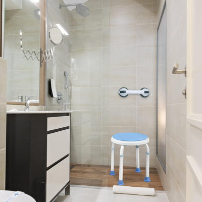 Shower Stool Shower Chair 360°Swivel Shower Seat Adjustable Height Aluminium Non-Slip Disability Aids Shower Tool to Sit on in Shower for Elderly Disabled Pregnant, with Suction Grab Rail