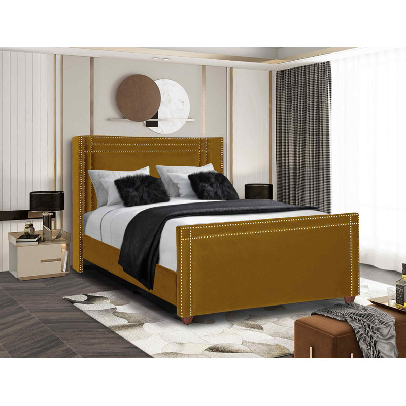 Upholstered Bed, Double (4'6), Mustard
