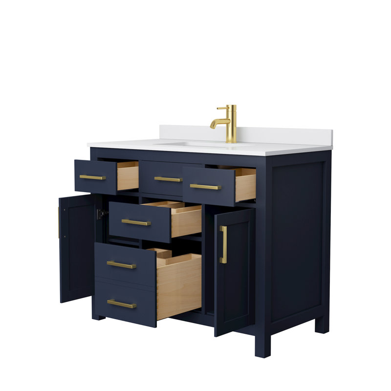 Beckett 42" Freestanding Single Bathroom Vanity with Cultured Marble Top, Dark Blue, White Cultured Marble, Brushed Nickel