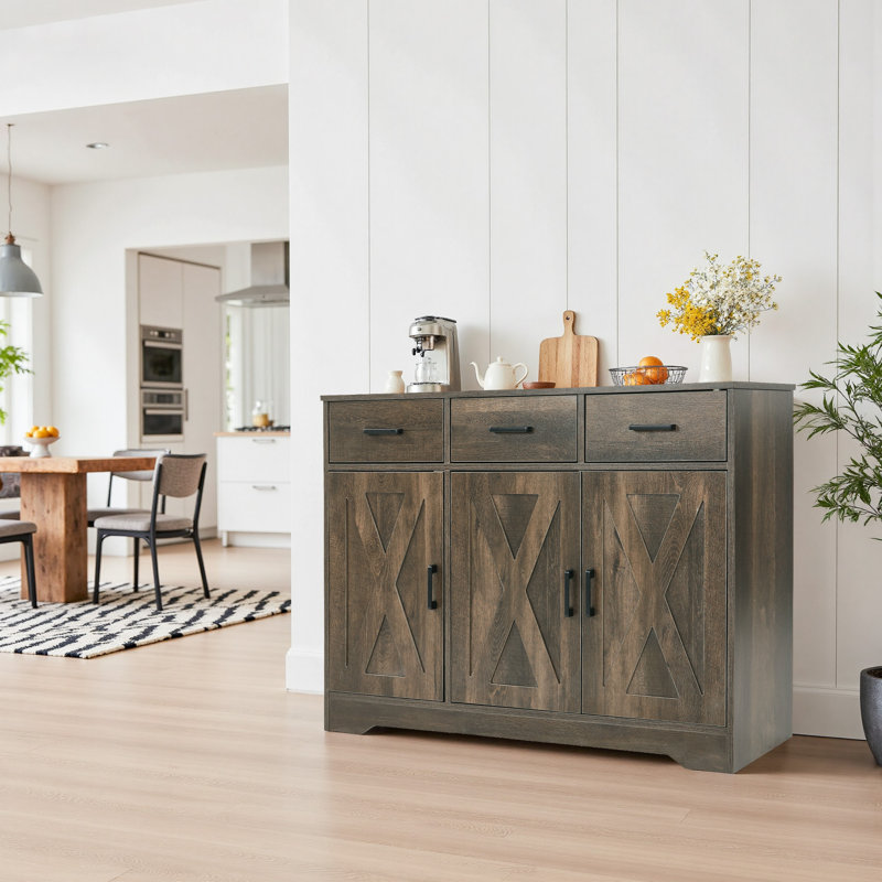 Youssouf 42.4" Wood Accent Cabinet  With Three Drawers, Brown