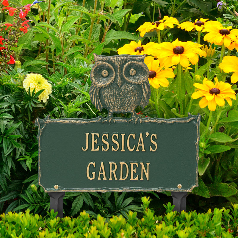 Owl Personalized Garden Sig, Green/Gold, Yes