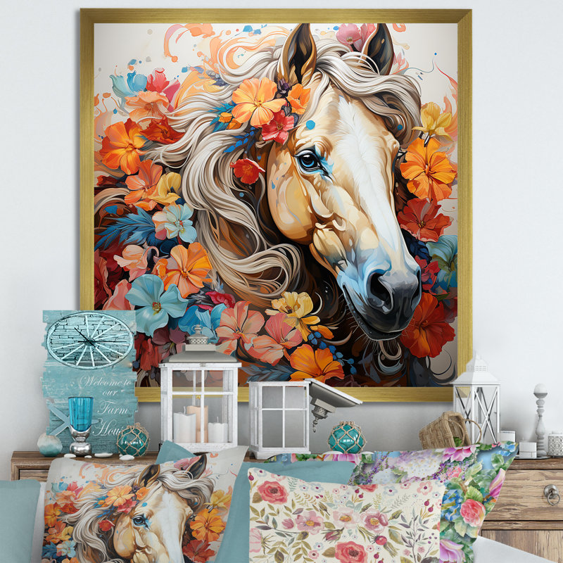 «Popart Horse Portait I», reproduction sur toile, Cadre doré simple, H 36 po x l 36 po x P 1,5 po