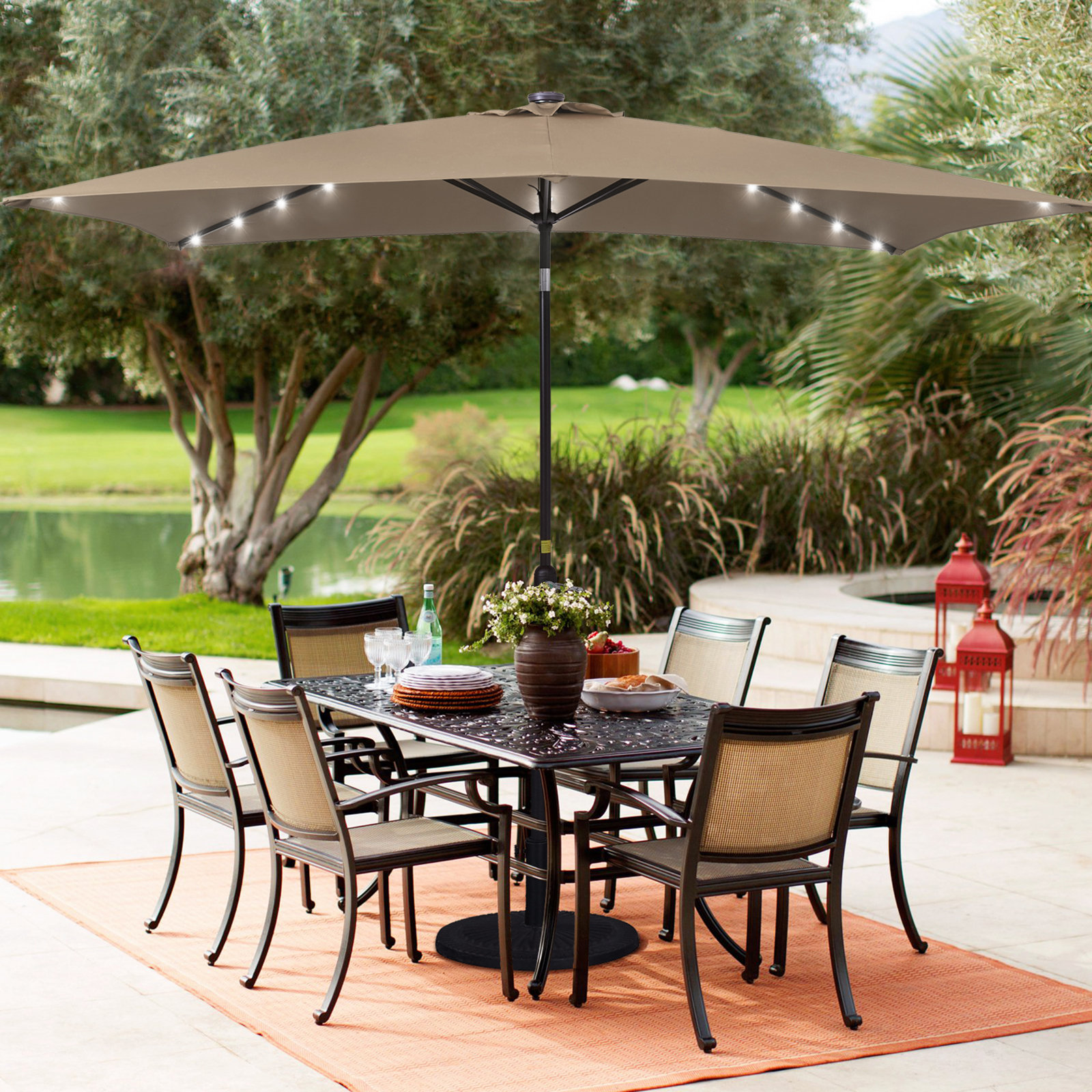 Causeway Bay 120'' x 78'' Rectangular Lighted Market Umbrella u0026 Reviews |  Wayfair
