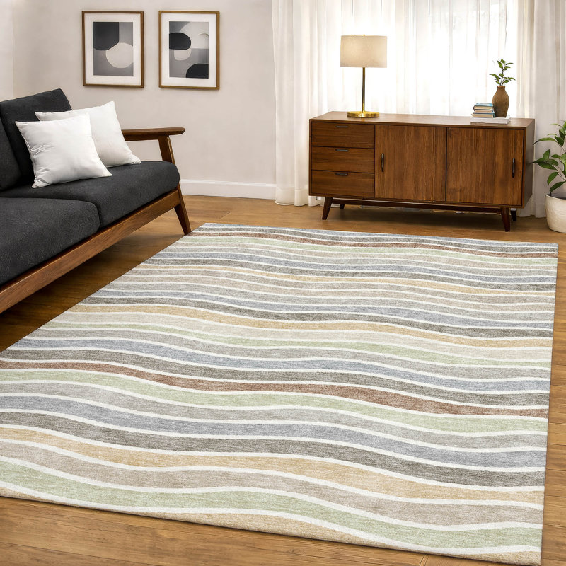 Premium Machine Washable Mayfield AMF2333 Stripes Rug, 10' x 14', Taupe