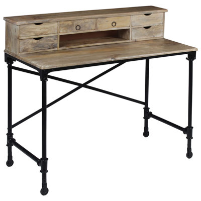 Bureau d'écriture en bois de manguier massif et acier 43,3 po x 19,7 po x 37,8 po