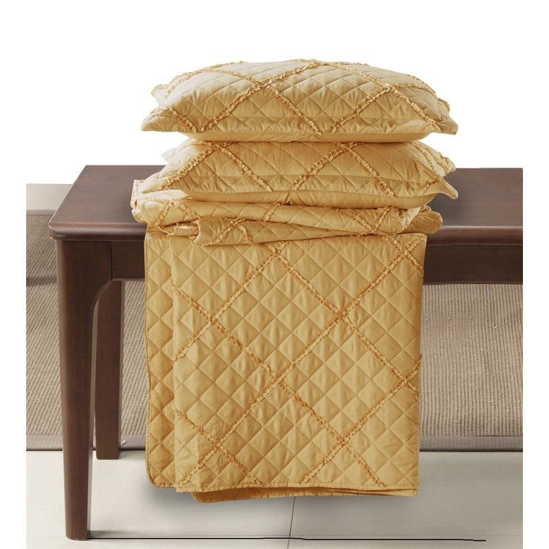 Microfiber Bedspread with Pillow Shams Included, Single Bedspread + 1 Standard Sham, Mustard