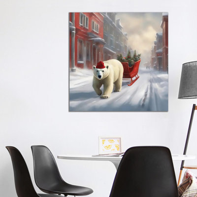 Ours de Noël - reproduction d'art murale - toile encadrée