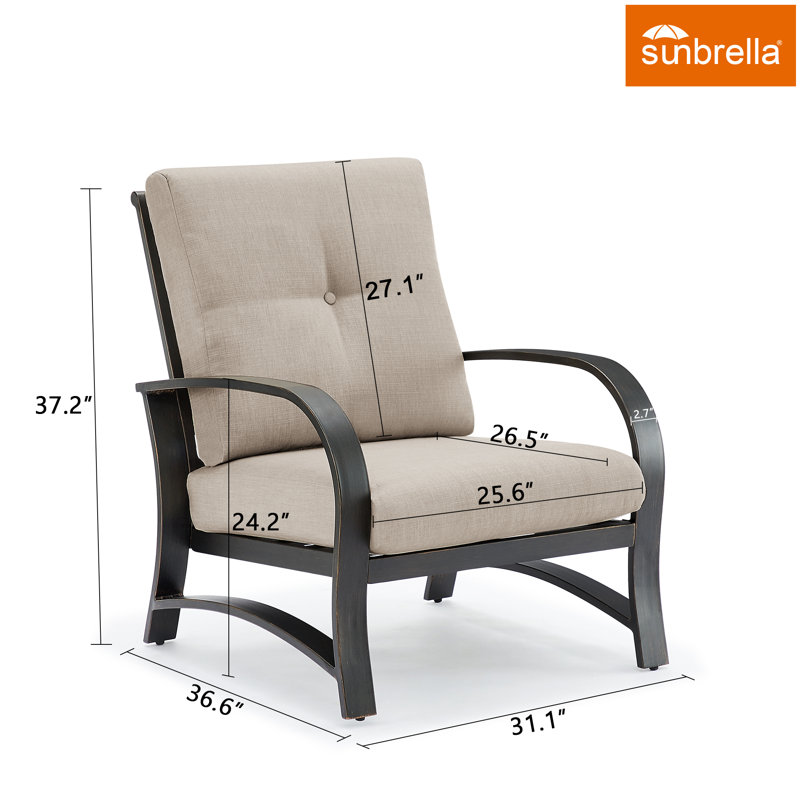 Fauteuil club en aluminium avec coussins Sunbrella