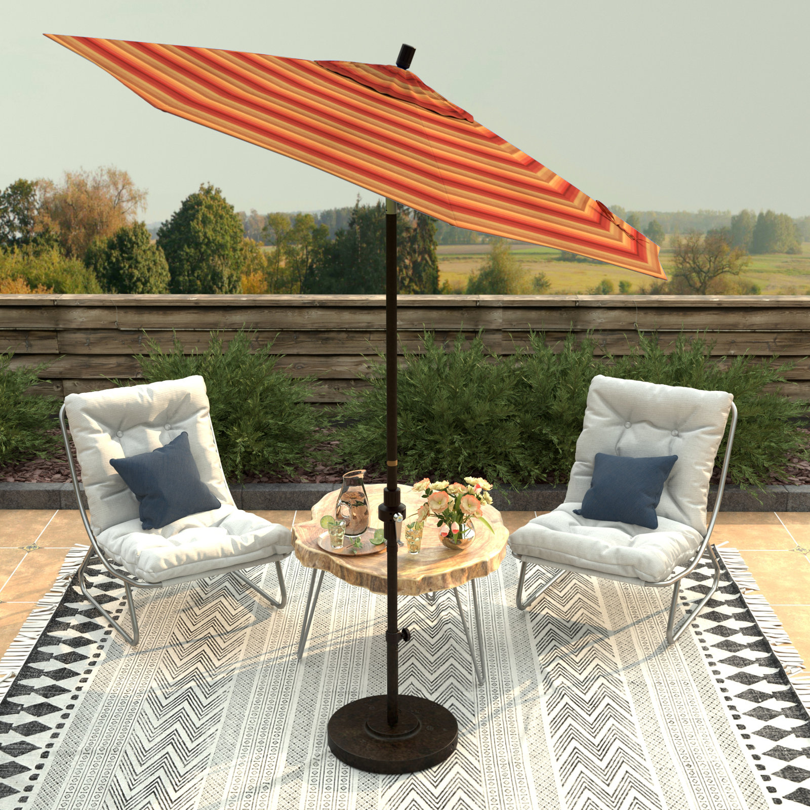 Che 90'' Outdoor Umbrella, Astoria Sunset Sunbrella®