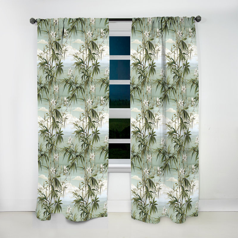 Bamboo Reflections Tropical Pattern IV - Tropical Curtain - Velvet Room Darkening - 1 panel, 52" W x 84" L