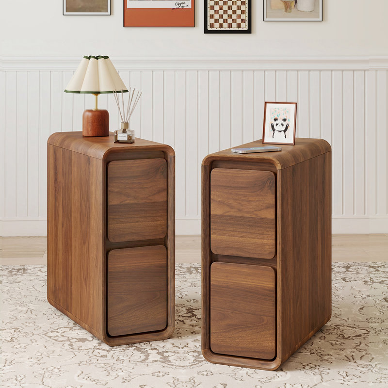 Table d'appoint étroite avec 2 tiroirs (lot de 2), Brun, 2