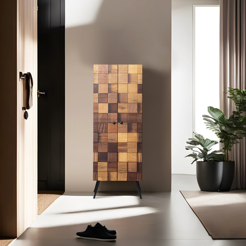 Modern Multi-Purpose Cabinet, 100% Melamine Coated Particle Board, 20.1 x 55.1 x 12.6 inches | Durable Iron Legs, Wall-Mountable, Hititte Color | Stylish Chequered Design for Home or Office Storage Solutions