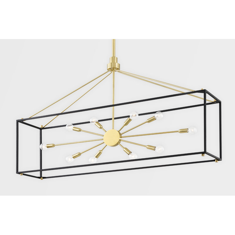 Glendale 48" Aged Brass and Black 10-Light Linear Chandelier