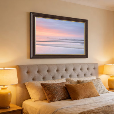 Art mural antique sur toile encadré doré pour le salon, la chambre à coucher, le bureau ou le vestibule - Décoration murale décorative avec coucher de soleil