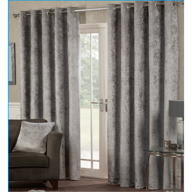 Eleanora Crushed Velvet Eyelet Panels, Width 117 x Drop 137 cm, Silver