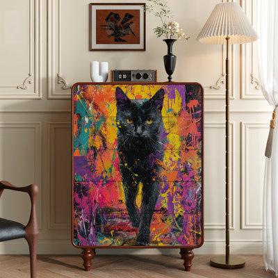Commode 5 tiroirs Whimsical Cat Design