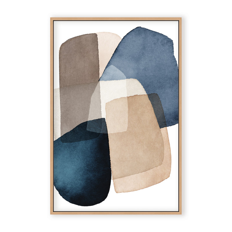 Abstract Blue Brown Blocks by  - Picture Frame Painting on Paper, 24" H x 16" W x 1.125" D, Framed Print, Gold