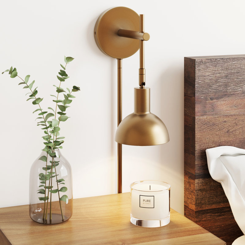 1 - Light Dimmable Plug-in Armed Sconce, Gold