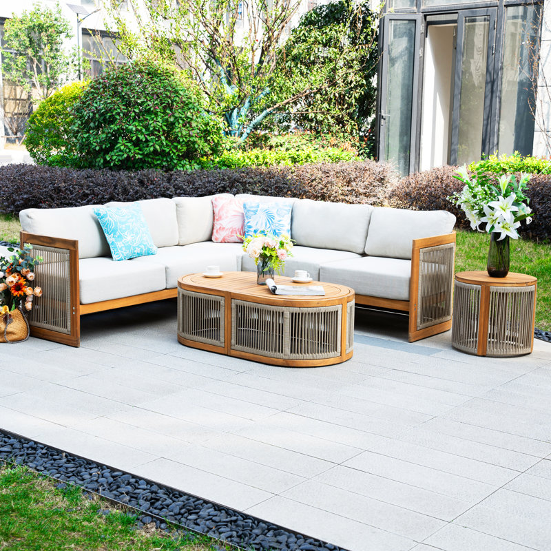 Solid Wood 5 - Person Patio Conversation Set with Cushions