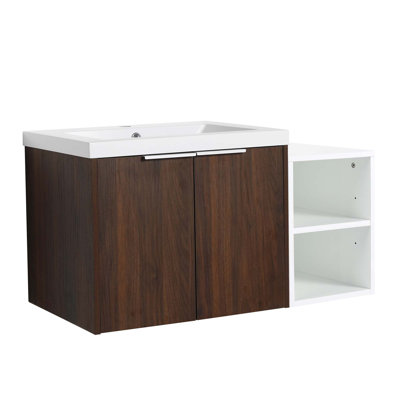 Meuble-lavabo à fermeture en douceur 36 po avec lavabo, petites tablettes de rangement et armoire combinée
