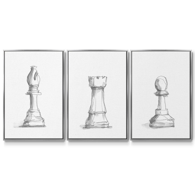 Étude de pièces d'échecs IV 3 pièces, H 40 po x l 78 po, Argent