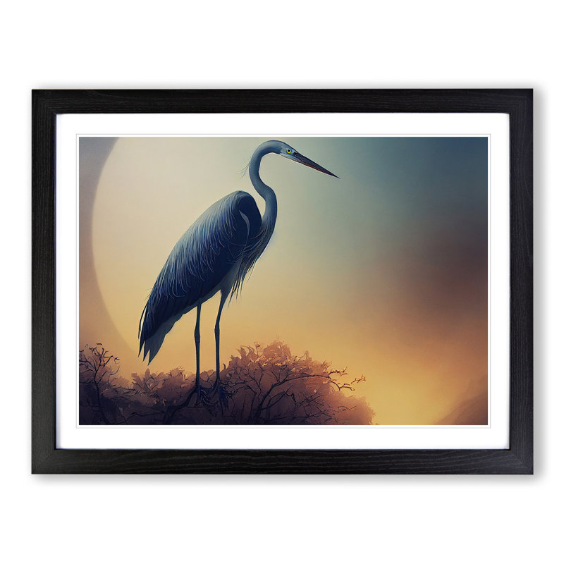 Blooming Heron Bird - Framed Print, 25cm H x 34cm W x 2cm D, Black