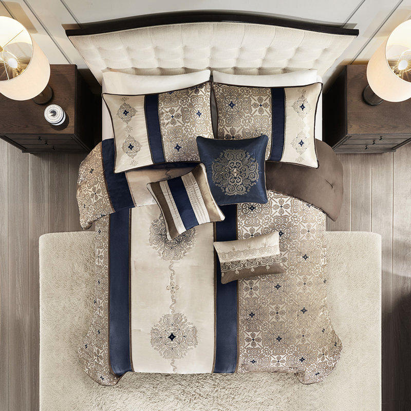 Navy Comforter - Queen, Machine Washable Fabric Queen In 100% Filling, Queen Comforter + 6 Additional Pieces, Navy