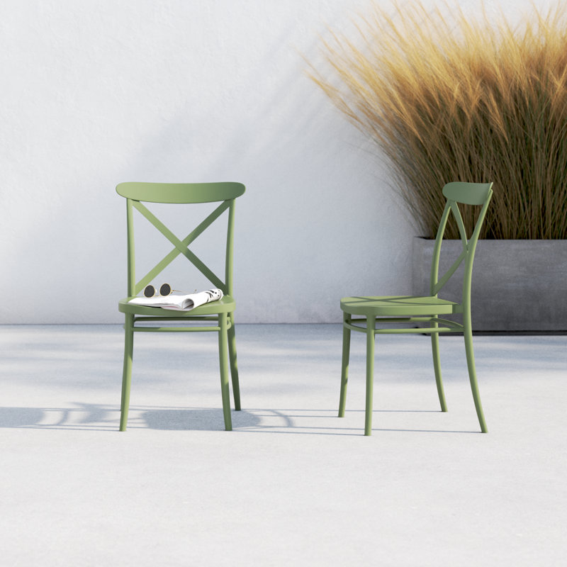 Farrah Stacking Patio Dining Side Chair, Olive Green