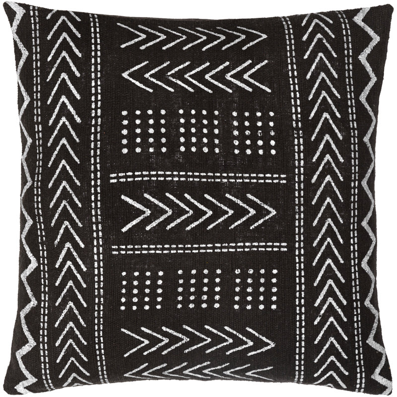 Geometric Cotton Throw Pillow, Black/Cream, 18" x 18", Down