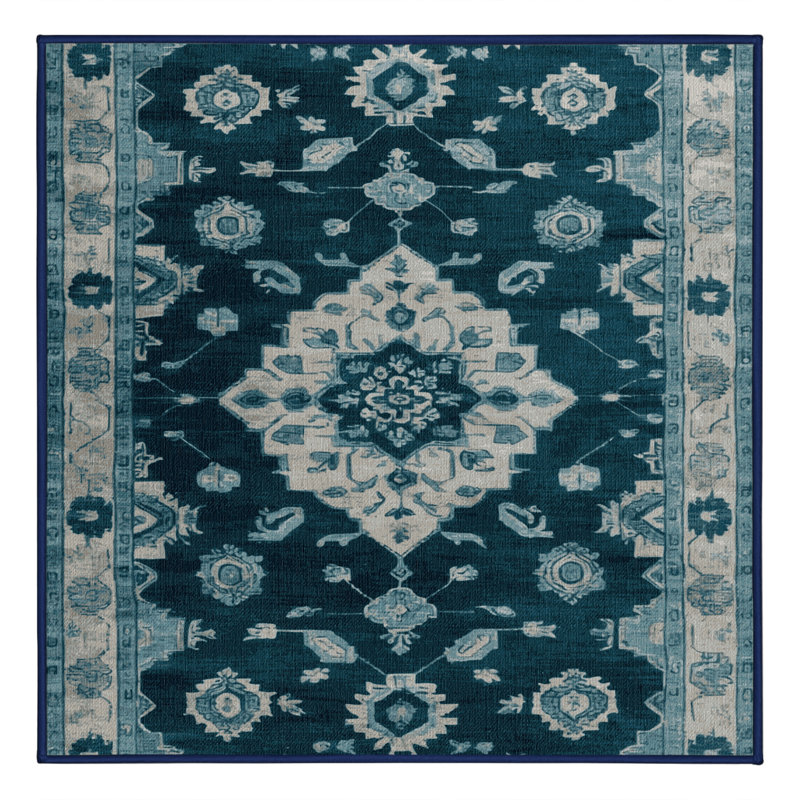 Tapis bleu lavé à la machine, Carré 5 pi