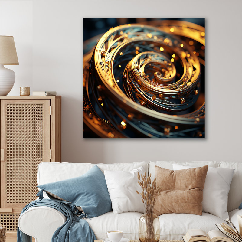«Bright Gold Black Spiral II - Abstract Spirals», art mural, Toile tendue, H 36 po x l 36 po x P 1,5 po