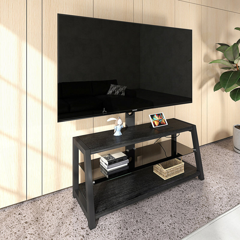 Storage TV Stand, Tempered Glass Height Adjustable Universal Swivel Entertainment Center With Mount TV Stand, Tv Console