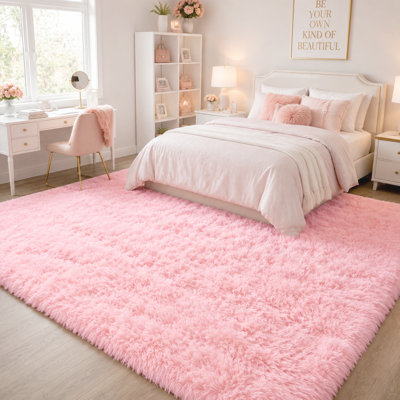 Tapis à poils longs luxueux rose vif et moelleux ultra-doux pour chambre de bébé, salle de jeux et dortoir