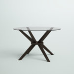 Barclee Round Glass Top Solid Wood Base Dining Table