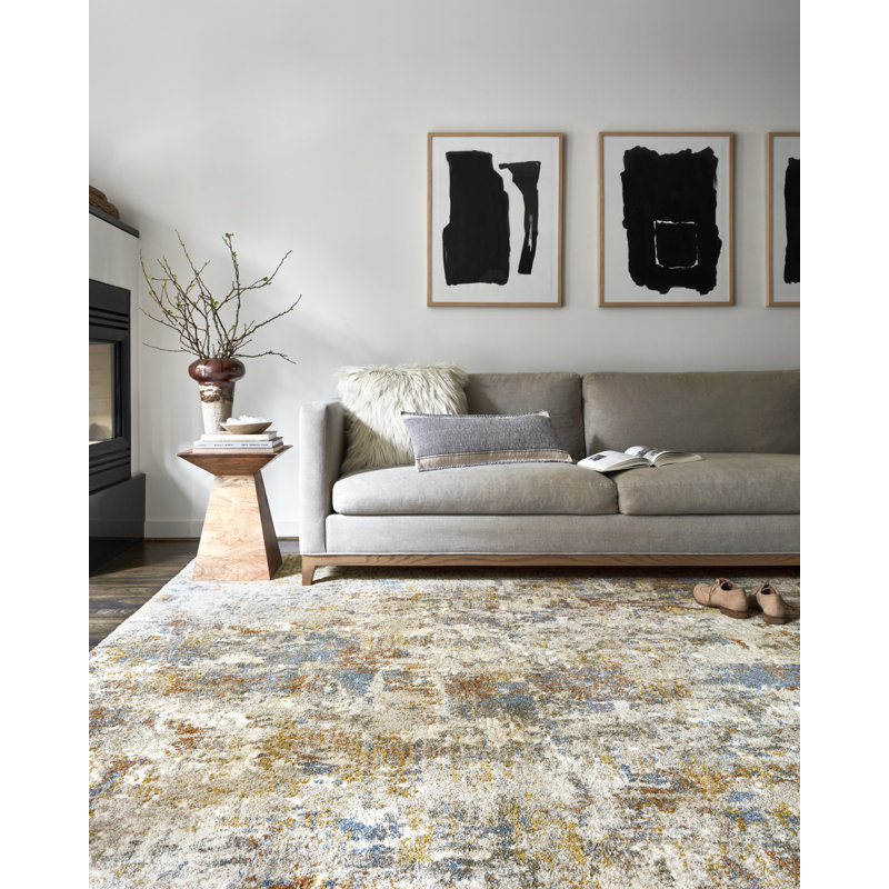 Tapis abstrait bleu / brun Gilchrist, Rectangle 12 pi x 15 pi