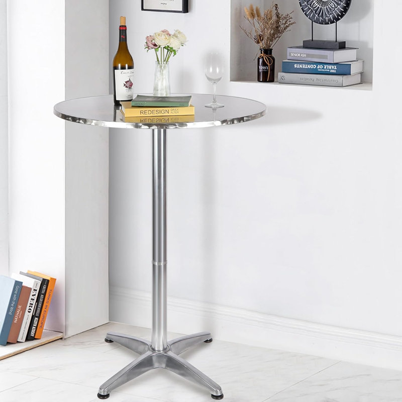 Folding Round Cocktail Table with Flip Top & Adjustable Height for Events