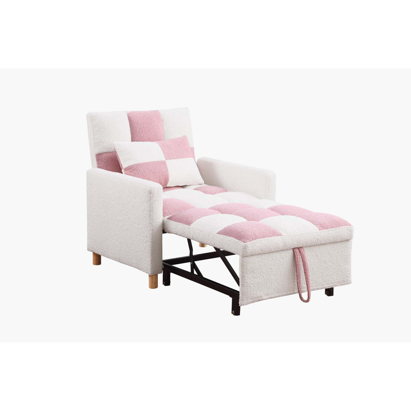 Canapé-lit convertible, chaise réglable avec coussin, chaise multifonctionnelle, rose et blanc, Rose / blanc Teddy