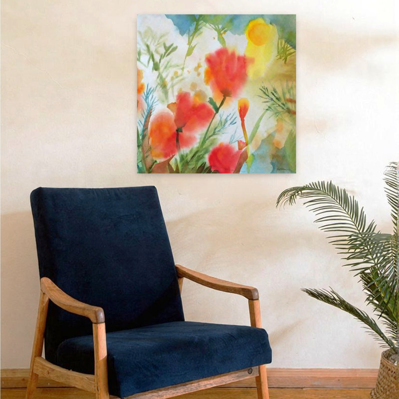 Art contemporain abstrait coquelicot orange, H 24 po x l 24 po