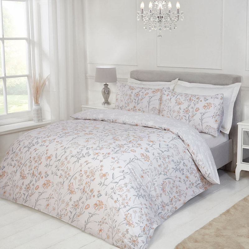Ophelia Floral Natural Reversible Duvet Set   , Kingsize