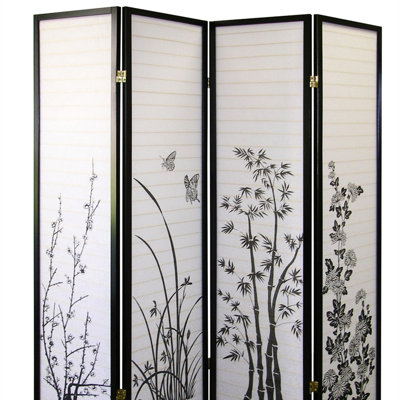 70 po de hauteur à 4 écrans 4 - finition noire avec motif floral pour plus d'intimité et de style