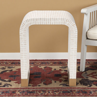 Joscelyne End Table with Mother of Pearl Capiz Shell in Coastal Beige and White by Mercer41
