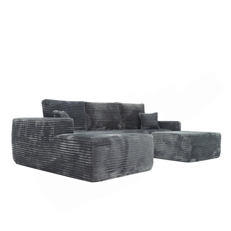 Canapé modulaire de 105,7 po avec méridienne en forme de U, canapé modulaire moderne avec assise profonde, canapé rembourré pour la chambre à coucher du salon, aucun assemblage requis, (tissu moelleux), gris