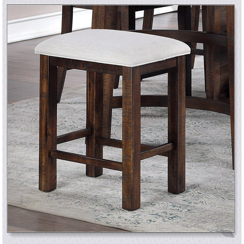 Ensemble de 2 tabourets de comptoir en chêne rustique avec coussins en tissu beige et dossier à lattes pour une assise confortable