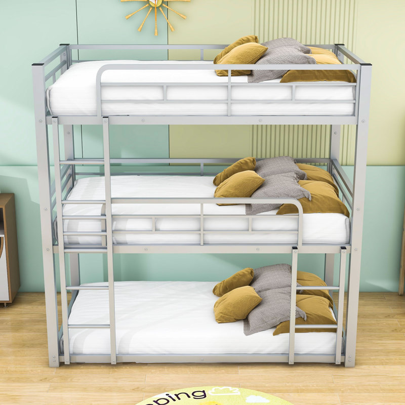 Weinberger Kids Twin Over Twin Over Twin Bunk Bed, Silver